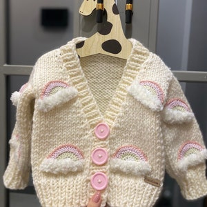 Rainbow Baby Cardigan: Handmade Knit Sweater, Newborn Gift