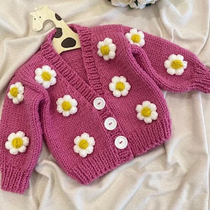 Handmade Daisy Knit Baby Cardigan: Newborn Outfit