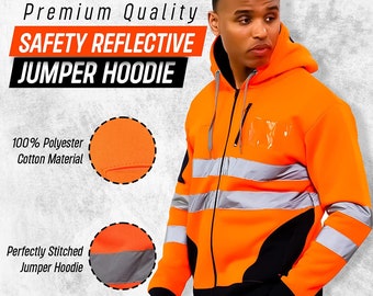 High Vis Hoodie for Men Soft Comfortable Hi Vis Jumper  Industry Applications Reflective Jackets Washable Durable Sweatshirt Hi Visibility