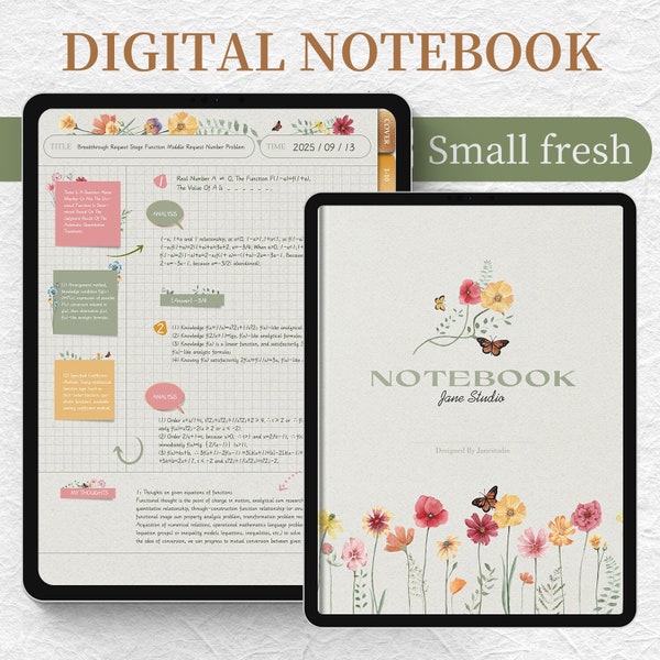 Hyperlinked Floral Digital Notebook | Notebook Botanical | Flower Goodnotes, Notability Digital Notebook |Digital dot journal|Academic diary