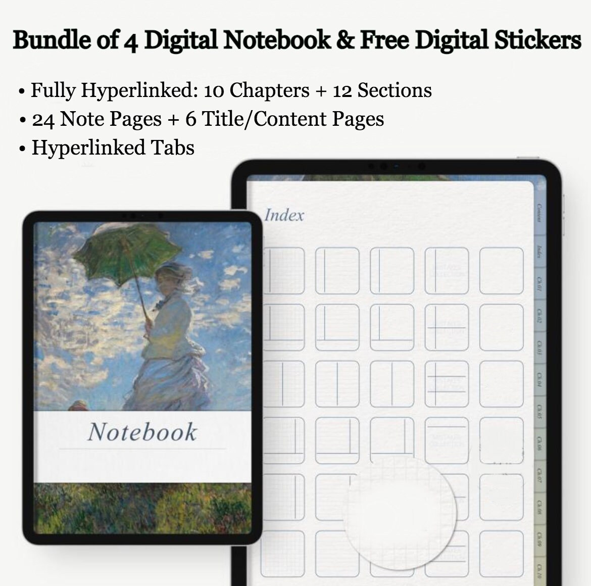 Bundle of 4 Digital Notebooks With Digital Stickers PDF Student ...