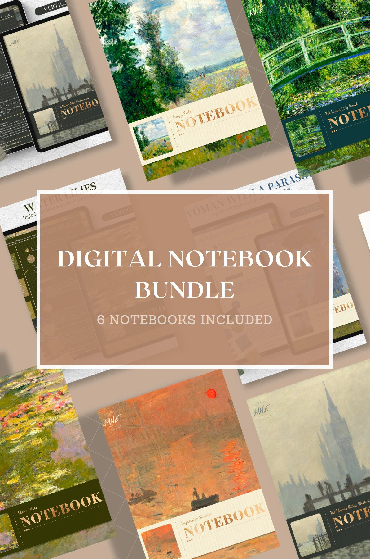 12 Tab Digital Notebook Scrapbook Theme, Hyperlink PDF, Lined, Grid,  Dotted, Cornell, Sticker, Bujo, Digital Planner, Goodnotes, Notability 