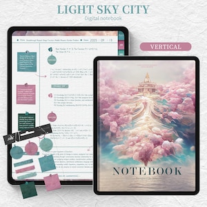 Portrait Light Mode Digital Notebook | Pink Flower PDF Notebook | Digital Notebook with 15 Hyperlinked Tabs | Bonus PNG Digital Stickers