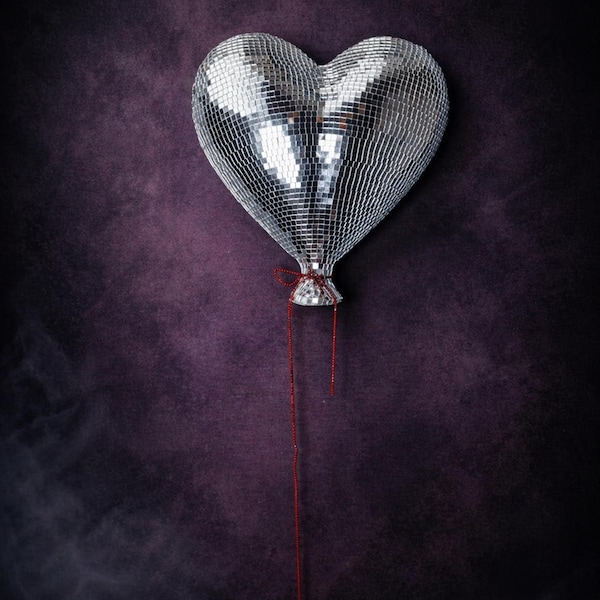 Mirror Ball Heart Wall Art | Heartthrob Glass Sculpture | Shimmering Disco Decor