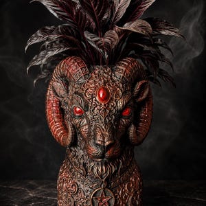 Gothic Ram Planter | Cast Stone Ram Head Plant Pot | Occult Blood Moon Decor | Witchy Home Decor | Handmade UK