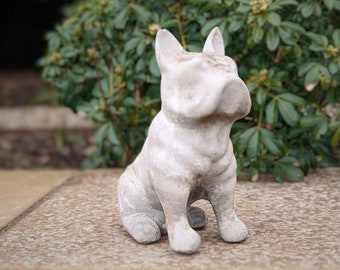 French Bulldog Ornament - Outdoor Stone Statue - Stone Casted Statue - Handmade Animal Sculpture - Garden Decoration Accessory