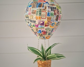 Vintage Stamp Hot Air Balloon Hanging Planter – Handmade Hanging