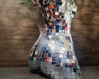 Stunning Glam Goddess - Tall Large Vase Glitter Mirror Ball - Handmade Women Sculpture Disco Pot Planter - Unique Glass Mirror Perfect Gift