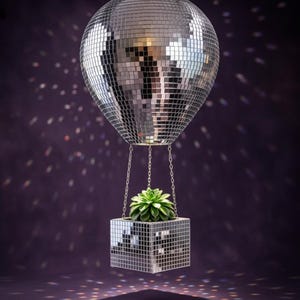 Mirror Ball Hot Air Balloon Planter | Hanging Disco Mosaic Plant Pot