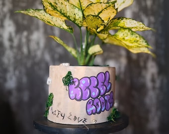Personalized Graffiti Concrete Planter | Custom Desk Organizer