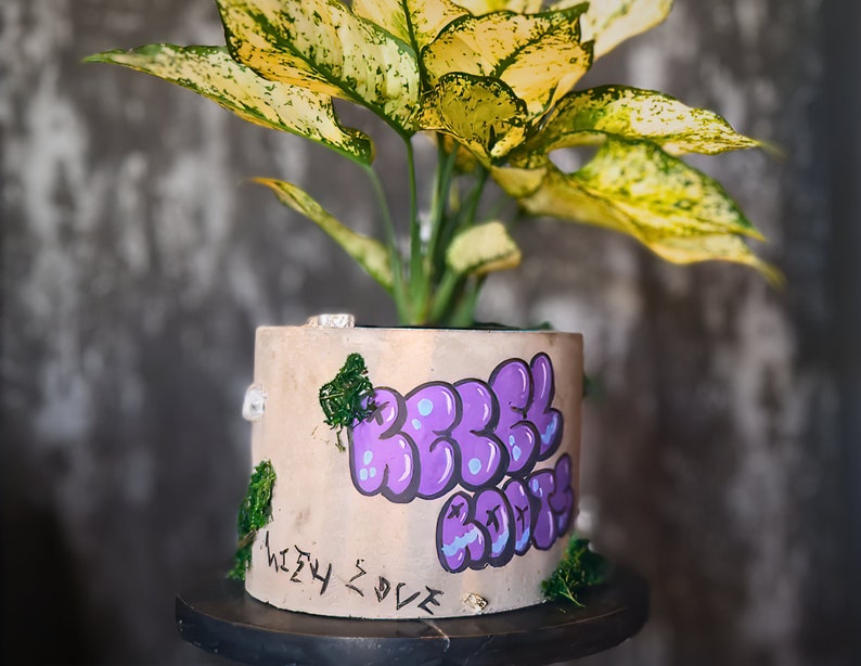 Superb Personalised Graffiti Plant Pot Perfect Gift Desk Accessory Utensil Holder Cast Concrete Plant Pot Custom Design image 1