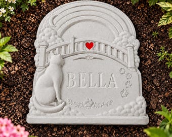 Personalised Rainbow Bridge Cat Grave Marker | Cast Stone Pet Memorial Stone UK