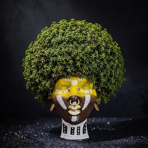 Ashanti Warrior Head Planter | Hand-Painted Cast Stone African Sculpture