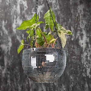 Hanging Disco Ball Planter - Mirror Ball Hanging Plant Pot - Glass Glitter Ball Indoor Wall Planter - Mirror Vase Bowl