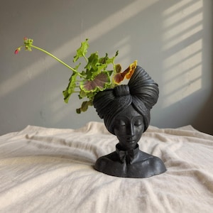 Head Planter & Body Vase | Black Woman Bust Sculpture | Modern Concrete Decor | Unique Face Planter Pot | African Art | Boho Home Decor