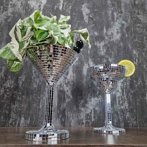 Juego de vajilla Disco Delight Hollow - Adornos de bar modernos - Copa de Martini - Margarita - Escultura de bola de espejo - Regalo original