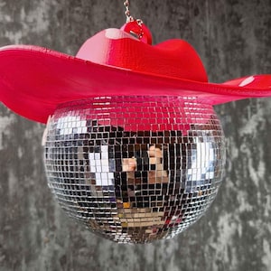Last Rodeo Decor, Pink Cowboy Hat Disco Ball for Bachelorette Party, Hen Party Gift, Groovy Car Ornament, Funky Dorm Decor