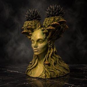 Side view of Mycelia cast stone fungal faerie planter