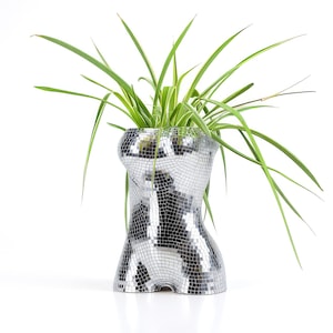 Glam Goddess Mirror Planter - Tall Large Vase Glitter Mirror Ball - Handmade Women Sculpture Disco Pot - Unique Glass Mirror Perfect Gift