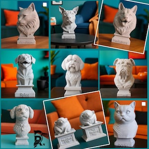 Collage of personalised dog, cat, horse and small pet bust examples