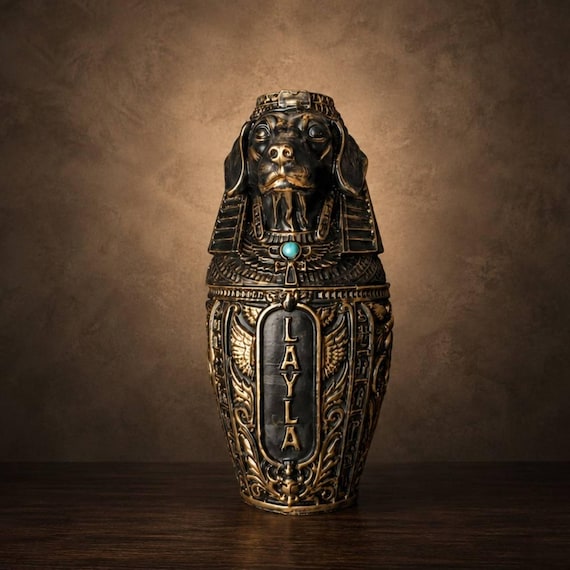 Personalised Cast Stone Pet Urn | Dog Cat Ashes Memorial Canopic Jar