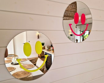 Happy Face-spiegel, neon smiley-wandspiegel, funky kamerdecoratie