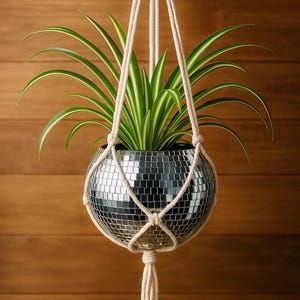 Mirror Ball Plant Hanger | 6&quot; Disco Macrame Planter | Reflective Home Decor | Handmade Hanging Pot | Ripley&#39;s Nest