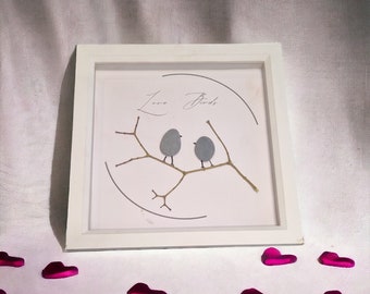 Romantic Valentines Pebble Art - Handmade Love Birds Wall Decor, Unique Anniversary Present, Custom Home Artwork