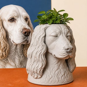 Custom Pet Portrait Planter from Photo | Cast Stone Dog or Cat Plant Pot | Personalised Pet Gift