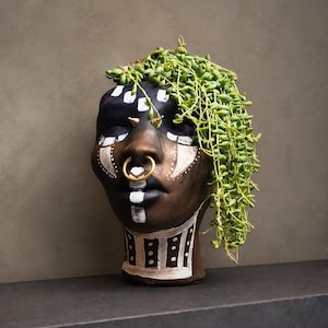 Handbemalte Beton Büste Pflanzgefäß, Gesicht Pflanztopf, Kunst Dekor