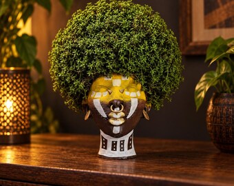 Ashanti Warrior Head Planter | Hand-Painted Cast Stone African Sculpture