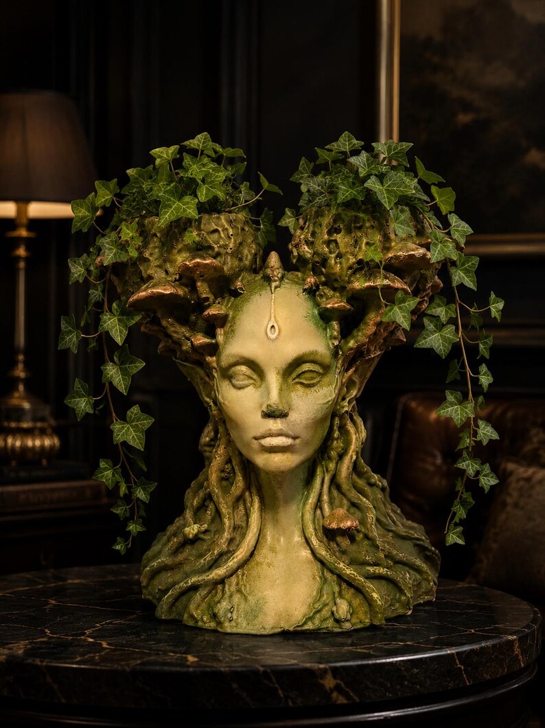 Mycelia mushroom head planter styled with trailing ivy