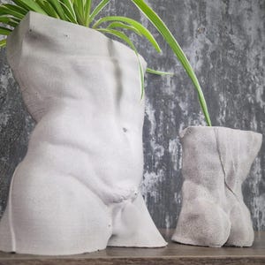 Greek God Male Planter - Tall Concrete Vase, Man Sculpture Cast Plant Pot, Unique Greece Decor for Home or Garden