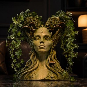 Mycelia gothic face plant pot styled with trailing greenery