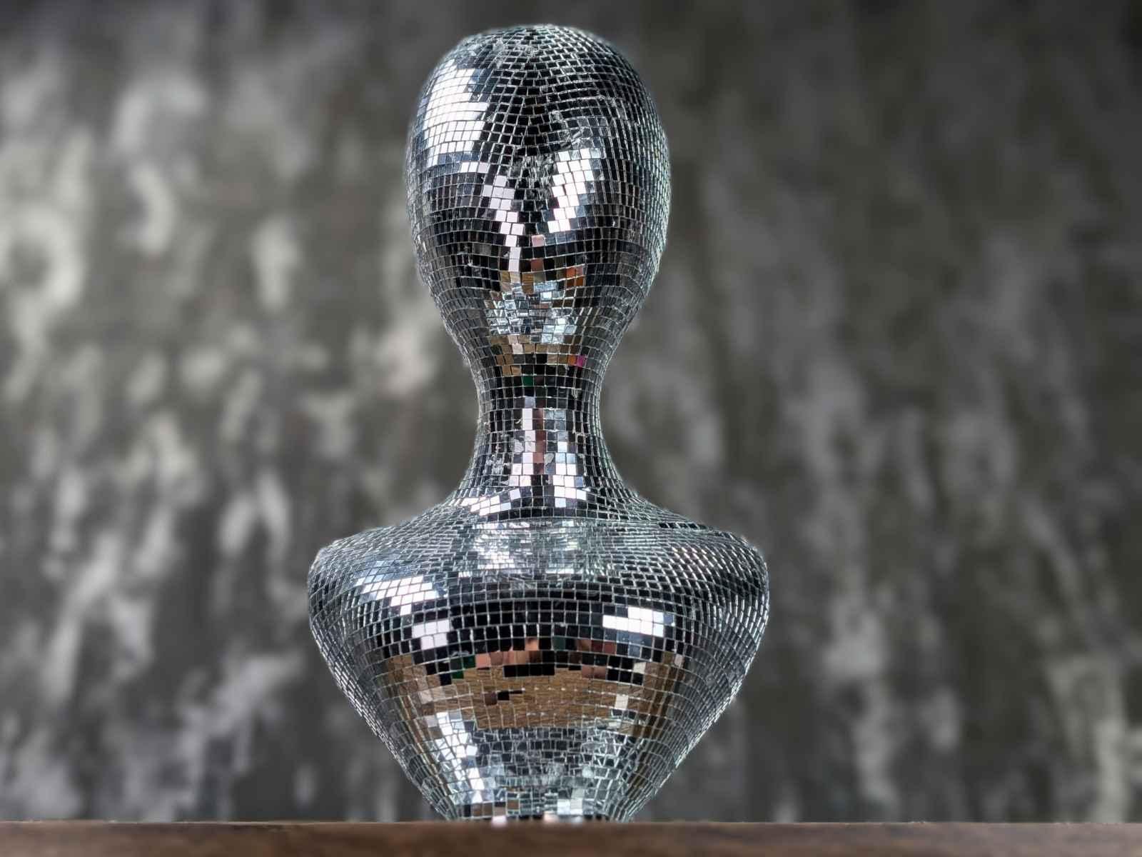 Silver Mirrored Mannequin Head made of hard plastic stands about 16in high Female Gray Torso Mannequin With Metal Base Stand main image 3