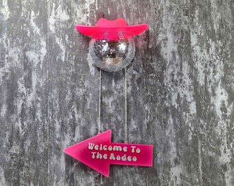 Last Rodeo Bachelorette Decor | Pink Cowboy Disco Ball | Custom Hen Party Sign