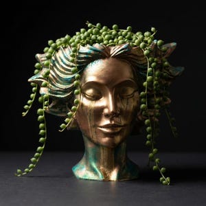 Bust Planter, Golden Tears Face Pot, Cast Stone Statue Planter UK