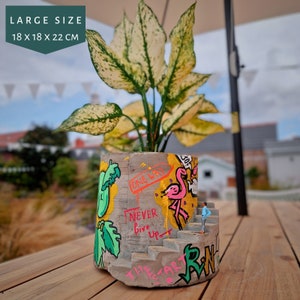 Statement Graffiti Planter Large Personalised Art Pot Miniature People Included Stairs Desk Accessory Street Art Birthday Gift image 6