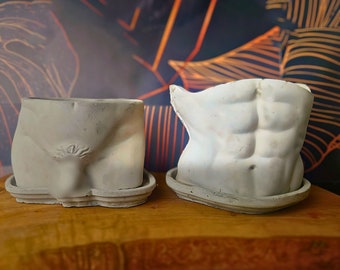 Stunning Greek God Male Torso & Bum Planters by Ripleys Nest • Handcrafted Boho Concrete Pots • Unique Home Decor and Gift Idea