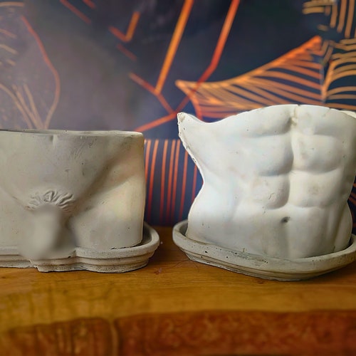 Stunning Greek God Male Torso & Bum Planters by Ripleys Nest • Handcrafted Boho Concrete Pots • Unique Home Decor and Gift Idea