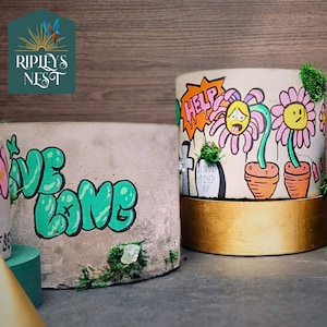 Superb Personalised Graffiti Plant Pot Perfect Gift Desk Accessory Utensil Holder Cast Concrete Plant Pot Custom Design image 7