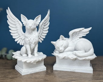 Custom Pet Memorial Statue, Angel Wings and Engraved Name