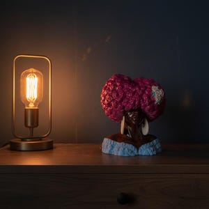 Girl Juice hand-painted cast stone head planter with pink Afro design, listing image 8