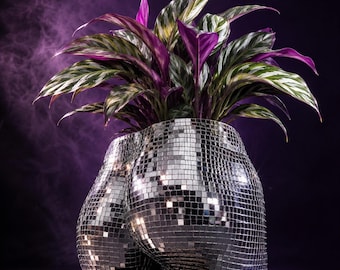 Maceta corporal con forma de bola de discoteca – Decoración para el hogar con espejo plateado y un toque desenfadado