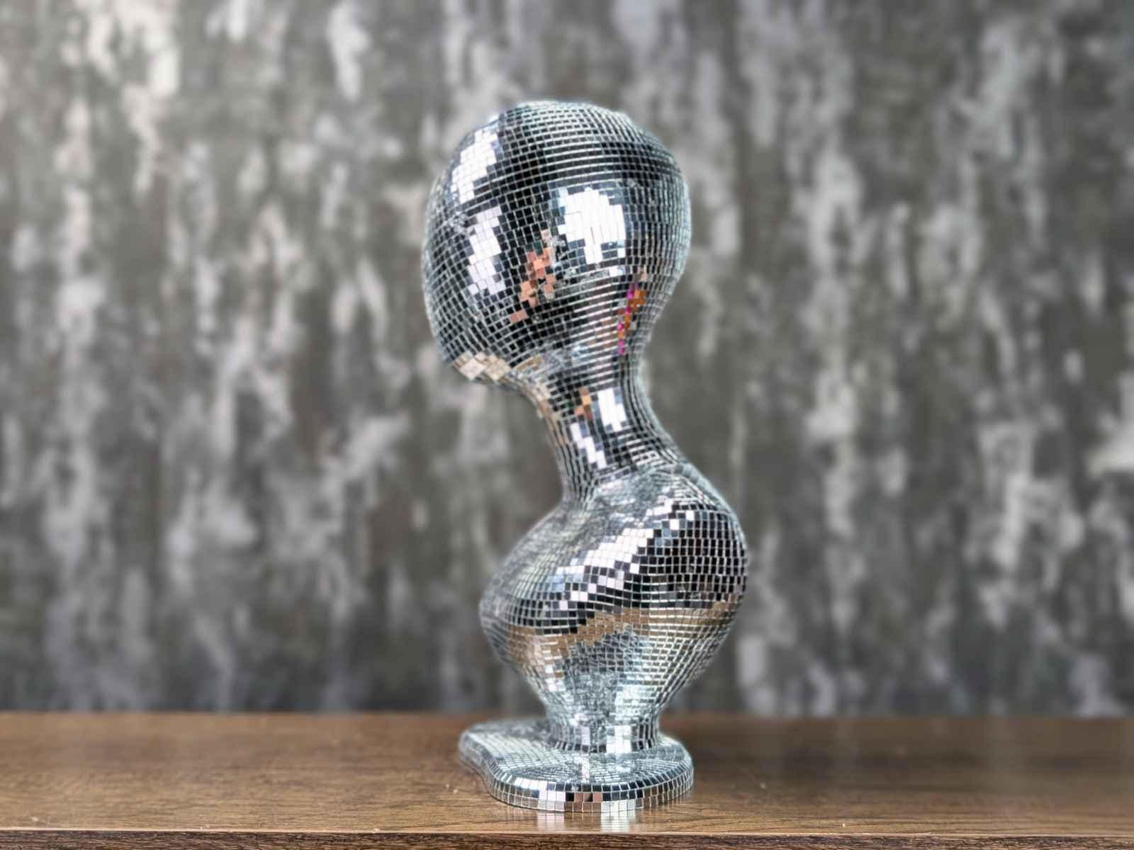 Silver Mirrored Mannequin Head made of hard plastic stands about 16in high Female Gray Torso Mannequin With Metal Base Stand main image 2