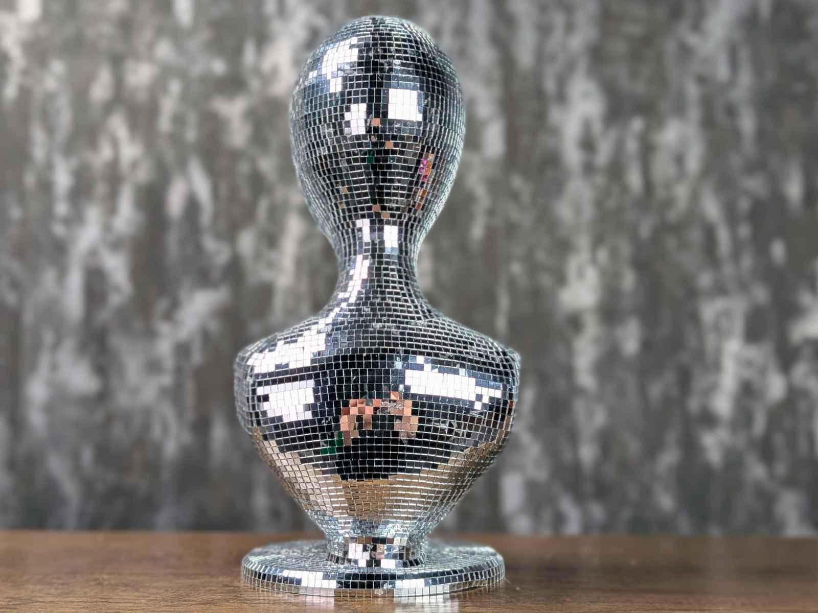 Copper Mirrored Mannequin Head made of hard plastic stands about 16in high Disco Ball Mannequin Head | 70s Glam Mirror Bust Wig Stand  main image 4