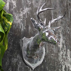 Starlight Stag Mirror Bust - Mirrored Reindeer - Head Mounted Wall Art - Deer Disco Sculpture - Mirror Ball Wall Hanging - Man Cave Decor