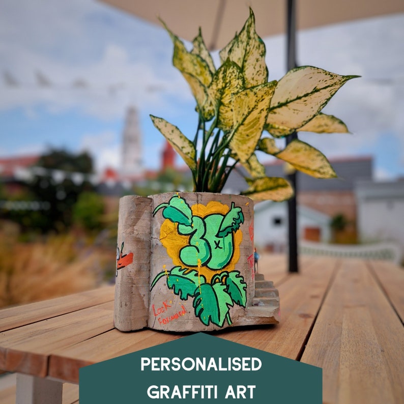 Statement Graffiti Planter Large Personalised Art Pot Miniature People Included Stairs Desk Accessory Street Art Birthday Gift image 7