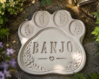 Pet Memorial Stone, Personalised Paw Grave Marker, Cast Stone Garden Plaque