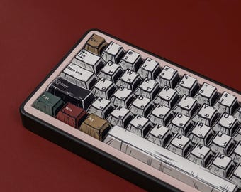 Comic Style PBT Keycaps 130 Keys, Backlit Double Shot Keycaps for Mechanical Keyboard ANSI ISO Gaming